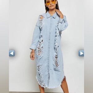 Shredded long Jean jacket